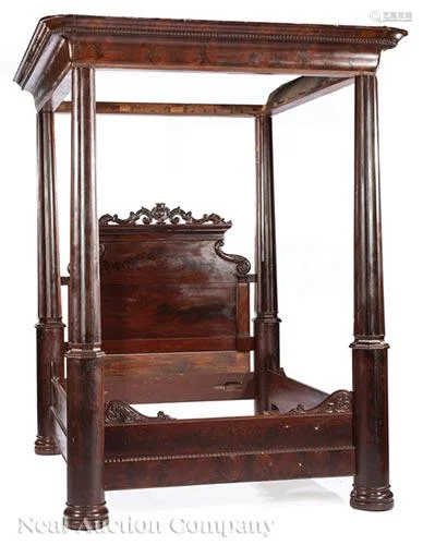 Classical Carved Mahogany Four Poster Tester Bed