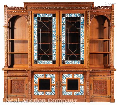 Carved Oak Breakfront/Bookcase attr. Pabst