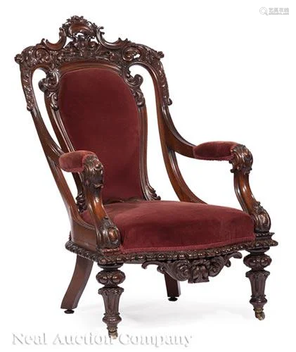 American Rococo Carved Mahogany Armchair