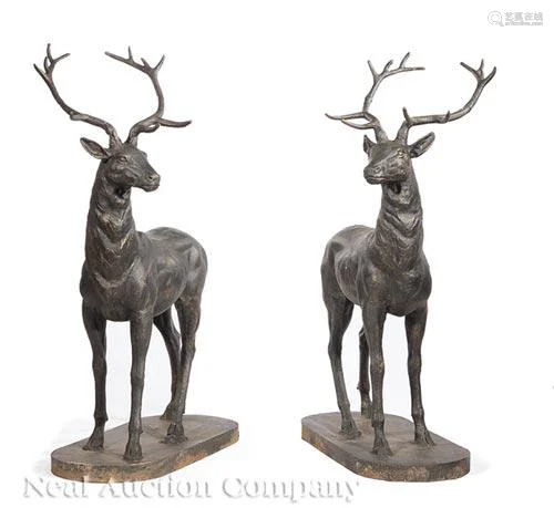 Pair of Cast Iron Garden Figures of Stags