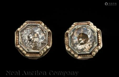 14 kt. Yellow and White Gold and Diamond Earrings