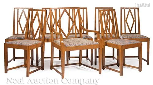 Eight German Art Deco Oak Dining Chairs