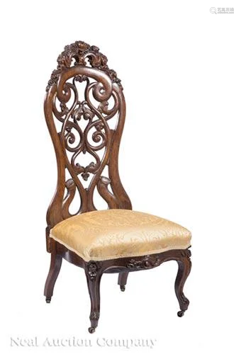 Carved & Laminated Rosewood Slipper Chair, Belter