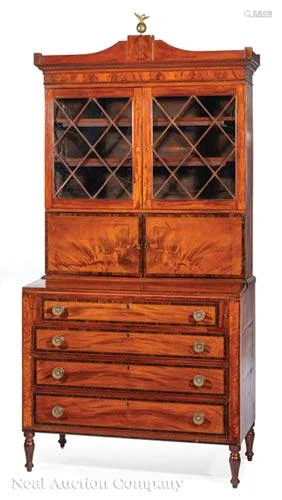 Federal Inlaid Mahogany Secretary Bookcase