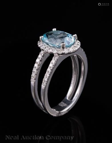 Platinum, Aquamarine and Diamond Ring