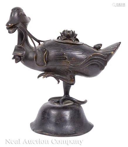 Chinese Bronze Mandarin Duck-Form Censer