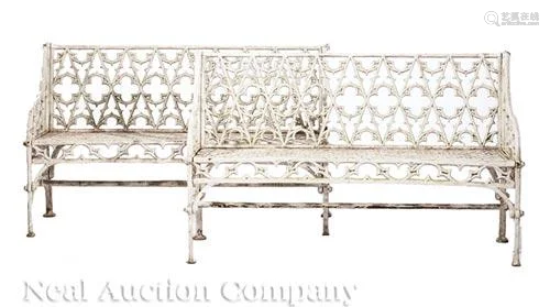 Pair of American Gothic Cast Iron Garden Benches