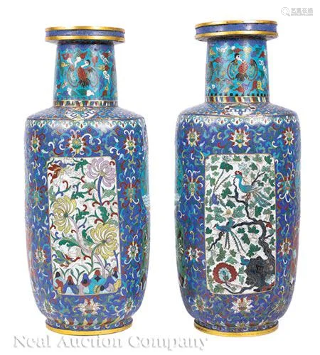 Chinese Cloisonné Enamel Rouleau Vases