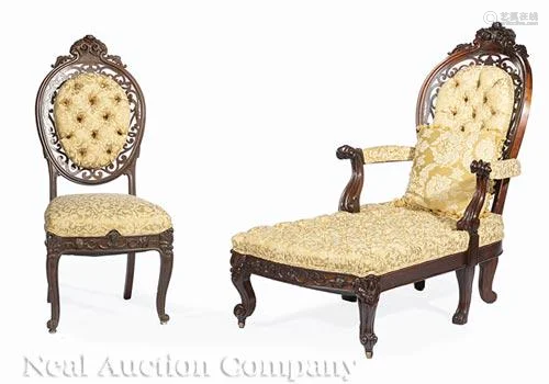 American Rococo Carved Rosewood Chaise