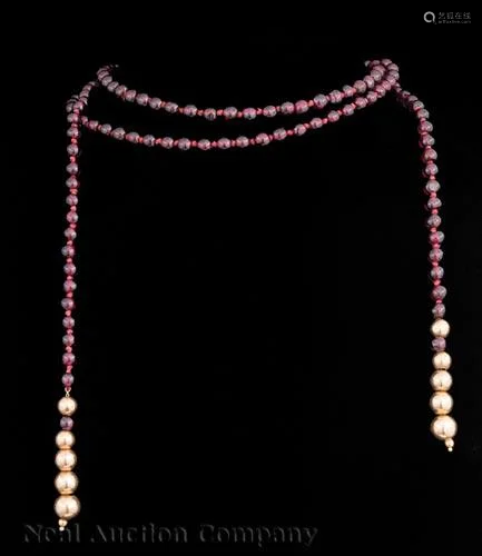 Garnet Bead Lariat-Type Necklace