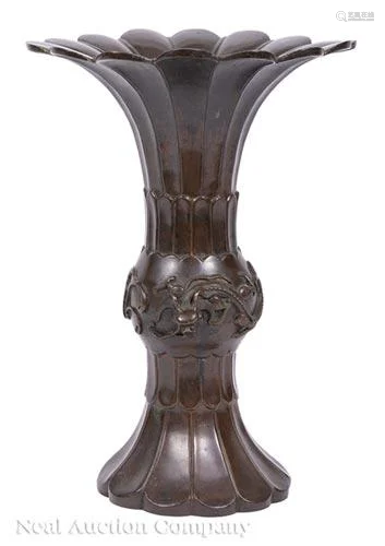 Chinese Bronze Gu or Beaker Vase