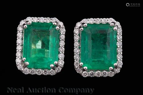 Platinum, Emerald and Diamond Earrings