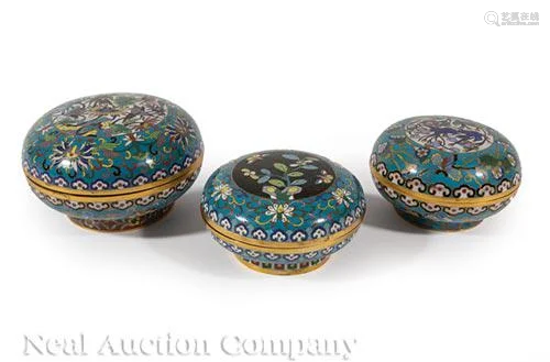 Three Chinese Cloisonné Enamel Covered Boxes