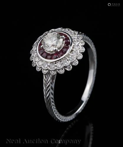 18 kt. White Gold, Diamond and Ruby Ring