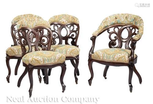 Carved & Laminated Rosewood Dining Chairs, Belter