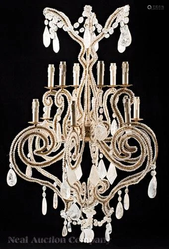 Gilt Metal, Rock and Cut Crystal Chandeliers