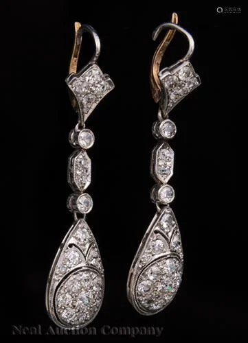 Edwardian Platinum and Diamond Pendant Earrings