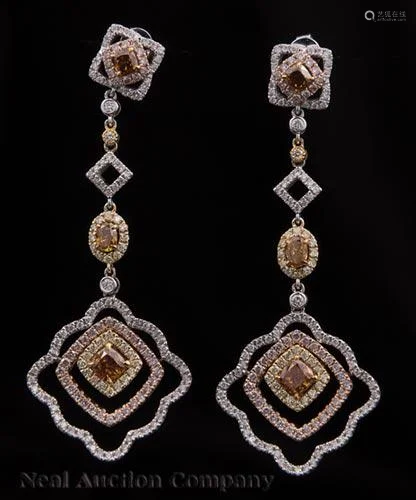 Gold and Diamond Dangle Earrings