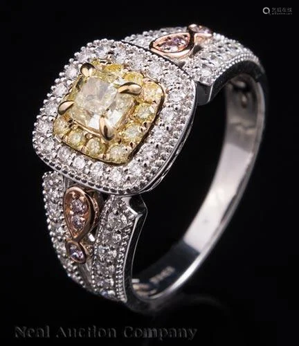 White, Yellow and Pink Gold and Diamond Ring