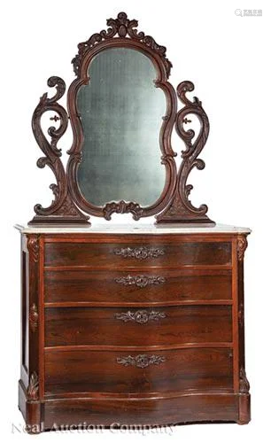 American Rococo Carved Rosewood Dressing Chest