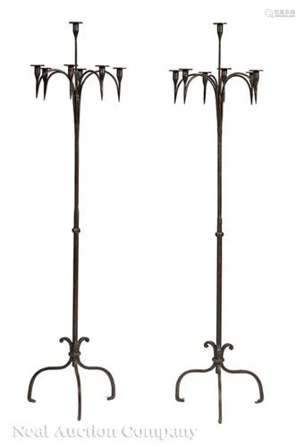 Gothic-Style Wrought Iron Floor Candelabra