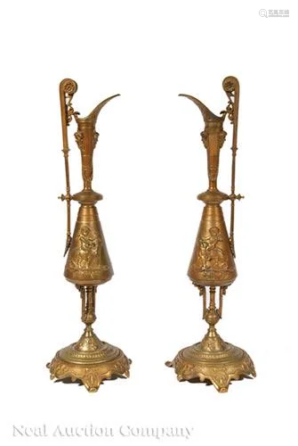 Pair of French Bronze Ewers