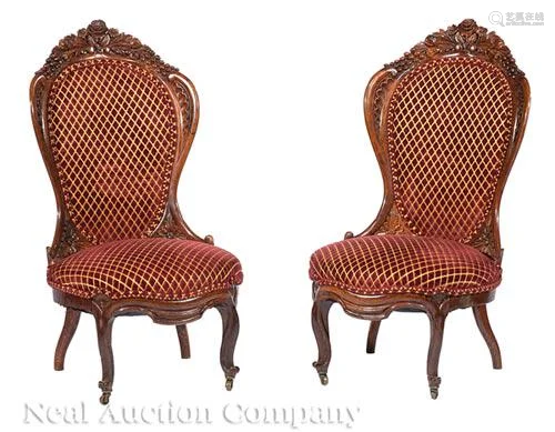 Carved and Laminated Rosewood Chairs, Belter