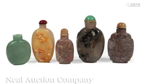 Five Chinese Hardstone Snuff Bottles