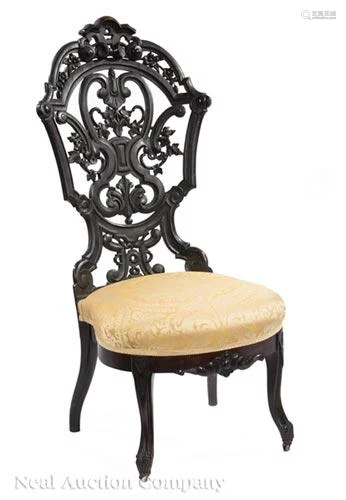 American Carved Rosewood Slipper Chair, Belter