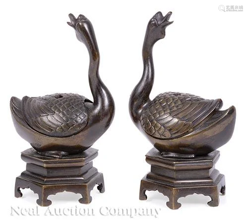 Pair of Chinese Goose-Form Censers