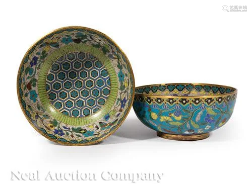 Pair of Chinese Cloisonné Enamel Bowls