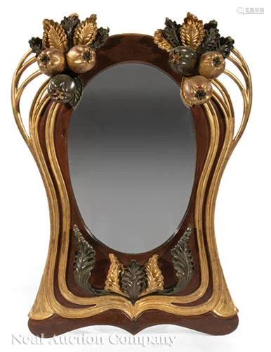 Art Nouveau Mahogany Gilt and Vert Peinte Mirror