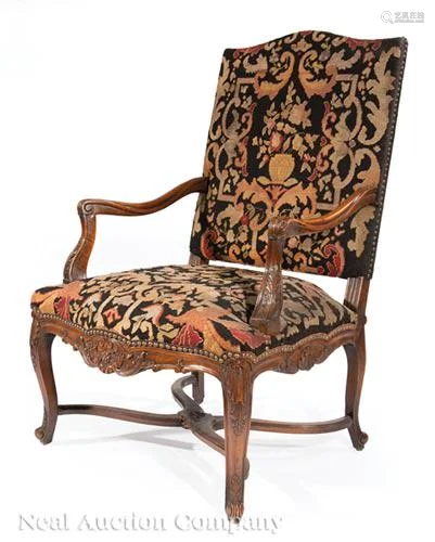 Regence-Style Carved Walnut Fauteuil