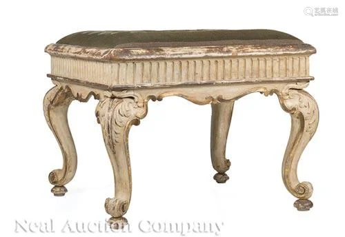 English Creme Peinte and Carved Giltwood Stool