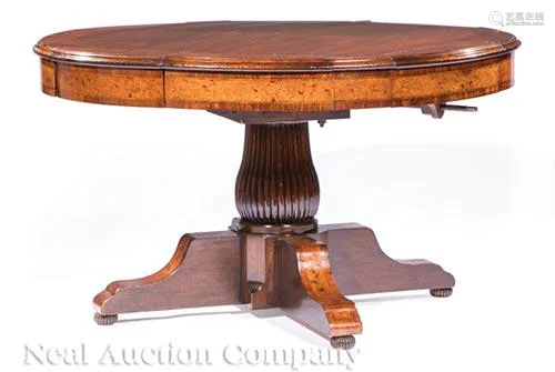 Exotic Woods Inlaid Mahogany Dining Table