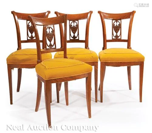 Four Continental Neoclassical Walnut Side Chairs