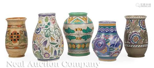 Five English Art Deco Pottery Vases