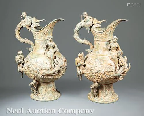 Pair of Neoclassical-Style Bronze Ewers