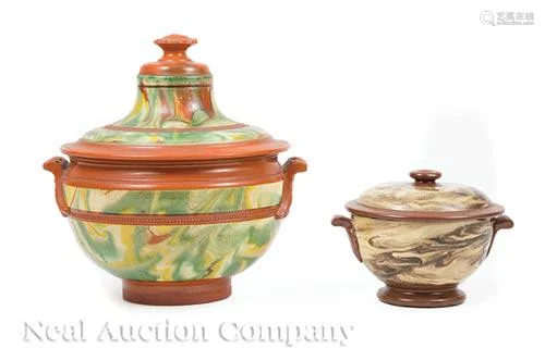 Two Antique French Glazed Pottery Covered Tureens