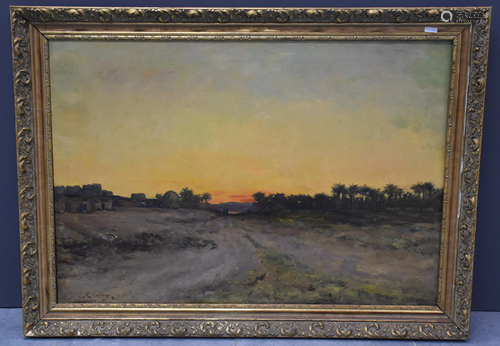 LÃ©once Chabry (1832 - 1882). View of Thebes at dusk.