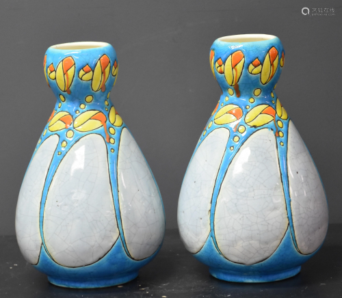 Charles Catteau. Pair of Boch Keramis vases,