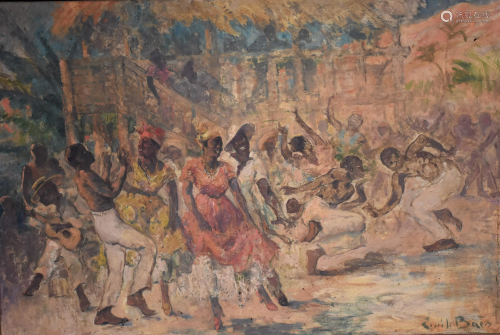 Emile Baes (1879 - 1954). African dance . Oil on canvas