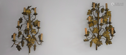 Pair of gilded iron sconces decorated with vines. Ht 60
