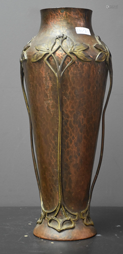 Art Nouveau copper vase decorated with stylized bronze