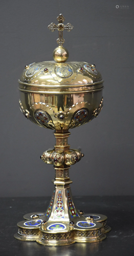 Neo Gothic silver ciborium decorated with enamelled