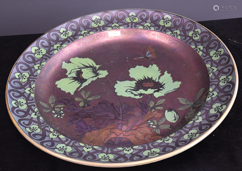 Large art nouveau Boch Keramis dish decorated with