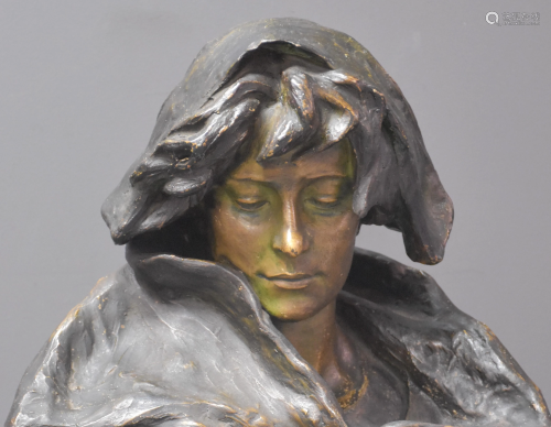 Goldscheider. Art Nouveau bust of a young girl signed
