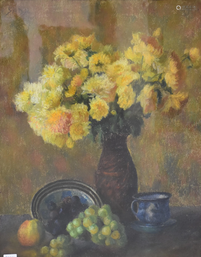 Sadji (1914-2005). Still life with flowers. Pastel on