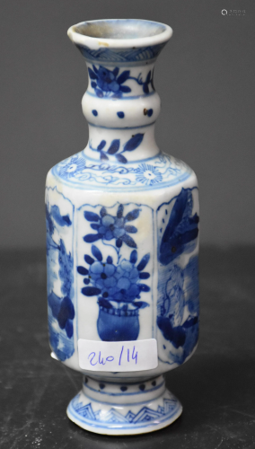 White-blue Chinese vase in hexagonal shape from the