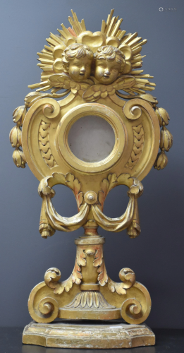 Reliquary in gilded wood circa 1800. Ht 81 cm.